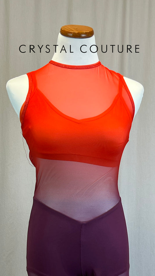 *Brand New* Orange to Purple Ombre Mesh Unitard with Built-in Shorts