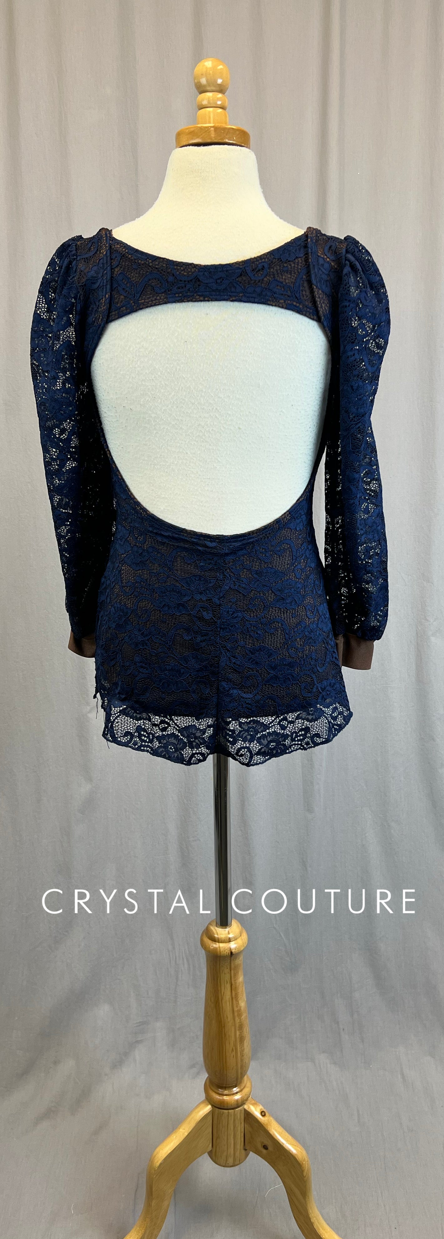 *Brand New* Navy and Brown Lace Puff Sleeve Dress