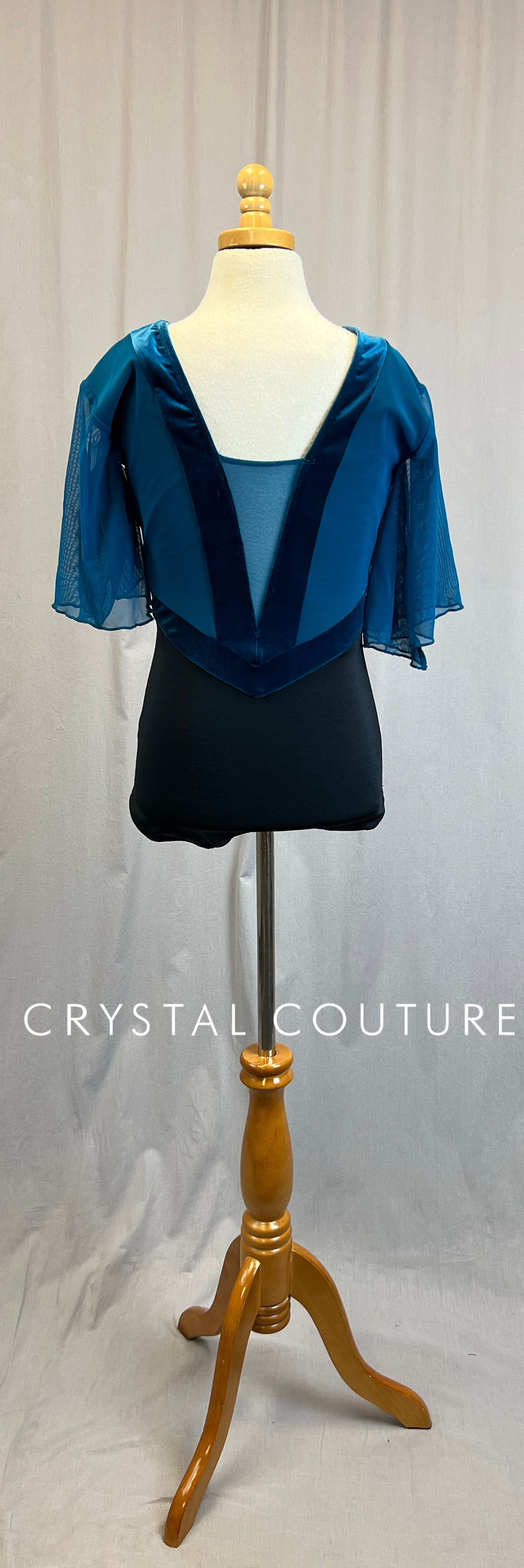 *Brand New* Dark Teal and Black Flounce Sleeve Leotard