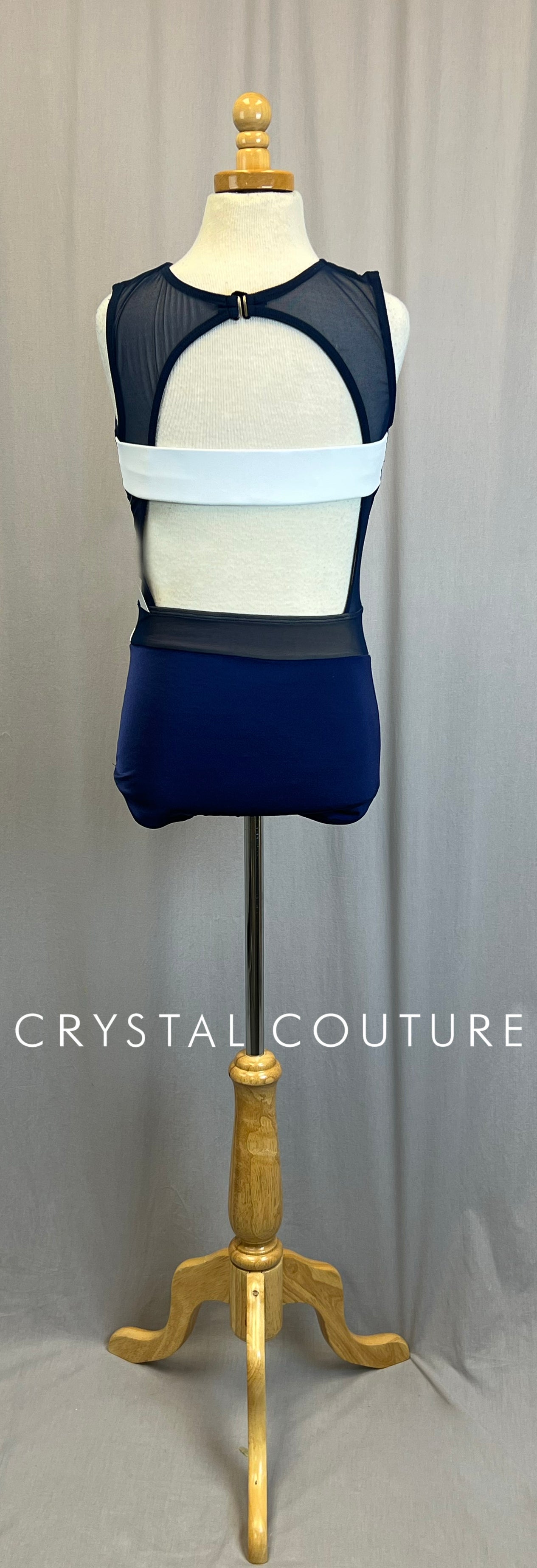 *Brand New* Navy Lycra Leotard with White Accents - Rhinestones