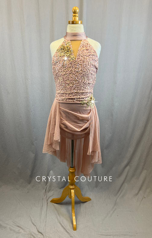 Light Pink Lace Sequin Dress with Mesh Skirt and Applique - Rhinestone Crystal Couture Light Pink Lace Sequin Dress with Mesh Skirt and Applique - Rhinestone Crystal Couture