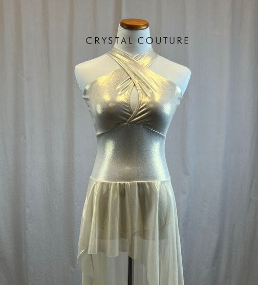 *Brand New* Ivory Metallic Leotard with Metallic Mesh Long Skirt