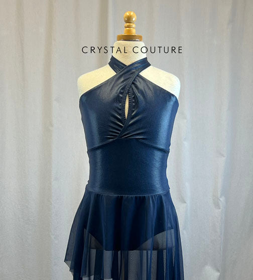 *Brand New* Navy Blue Metallic Leotard with Metallic Mesh Long Skirt