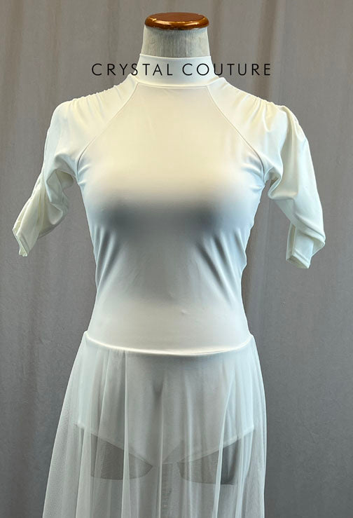 *Brand New* White Long Dress with Lycra Leotard and Long Mesh Skirt