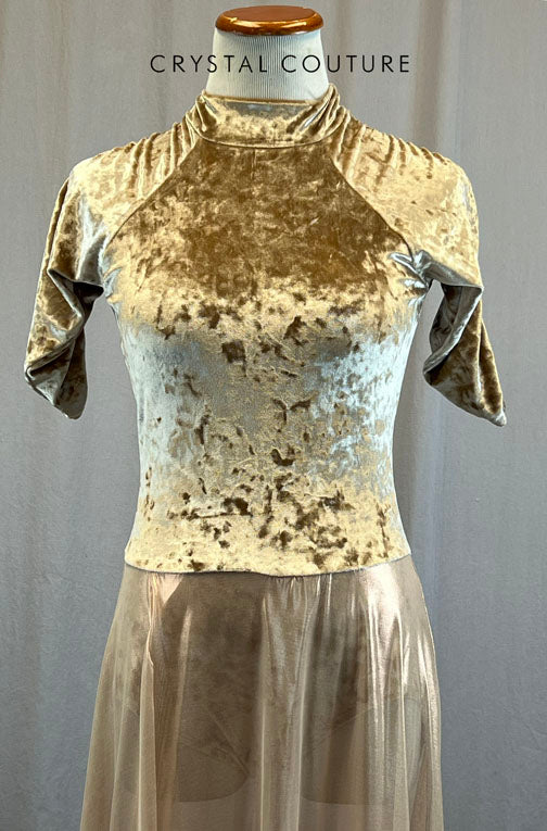 *Brand New* Champagne Long Dress with Crushed Velvet Leotard and Long Mesh Skirt