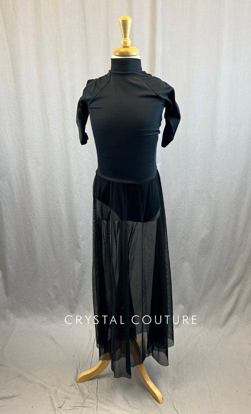Brand New* Black Long Dress with Lycra Leotard and Long Mesh Skirt Crystal Couture Brand New* Black Long Dress with Lycra Leotard and Long Mesh Skirt Crystal Couture
