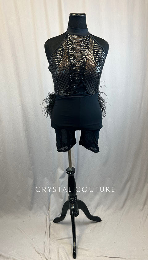 Black Zsa Zsa Biketard with Feather Bustle