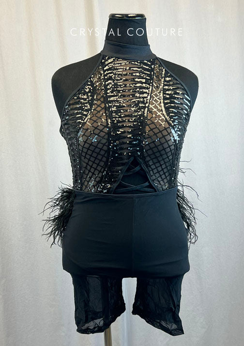 Black Zsa Zsa Biketard with Feather Bustle