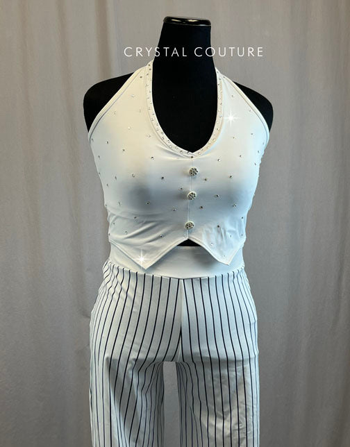 White Pinstriped Two Piece Set - Rhinestones