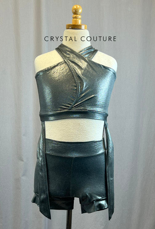 *Brand New* Gunmetal Metallic Two Piece Short and Bra Top