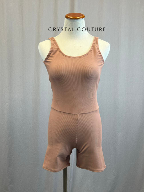 *Brand New* Blush Pink Ribbed Lycra Biketard