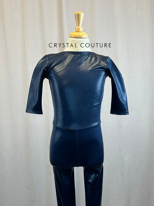 *Brand New* Navy Blue Metallic Bodysuit with Quarter Sleeves