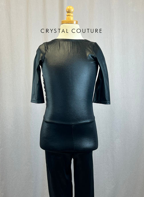 *Brand New* Black Shiny Lycra Bodysuit with Quarter Sleeves