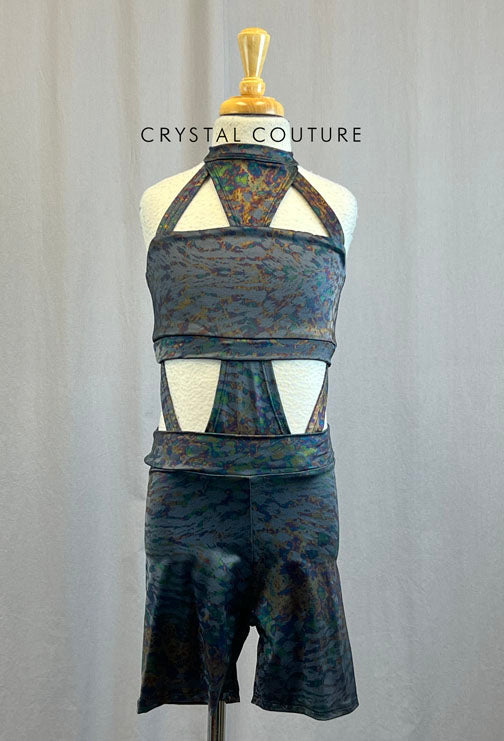 *Brand New* Grey Rainbow Metallic Lycra Biketard with Cutouts