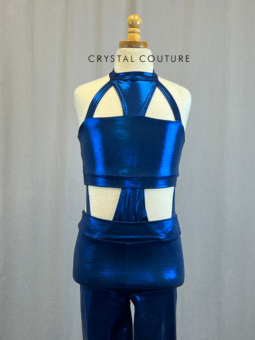 *Brand New* Royal Blue Metallic Lycra Biketard with Cutouts