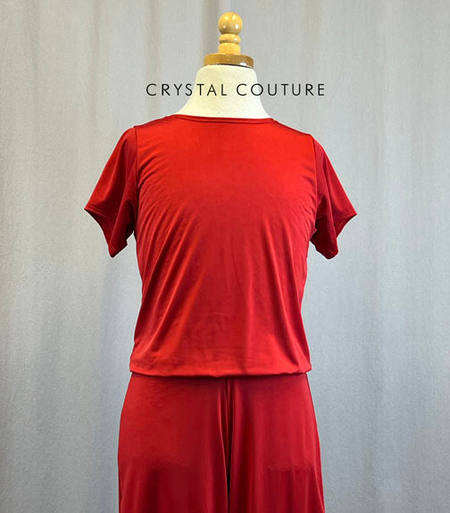 *Brand New* Red Silky T-Shirt Jumpsuit with Barrel Pants