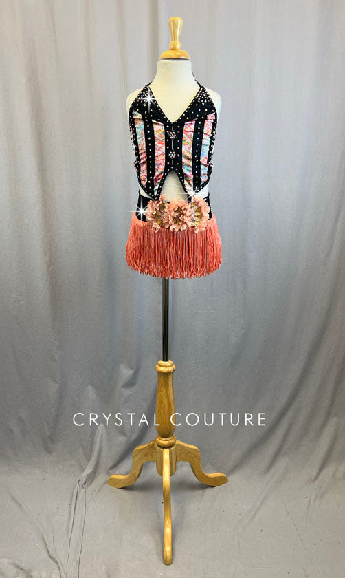 Black and Multicolor Two piece with Fringe and Applique - Rhinestones