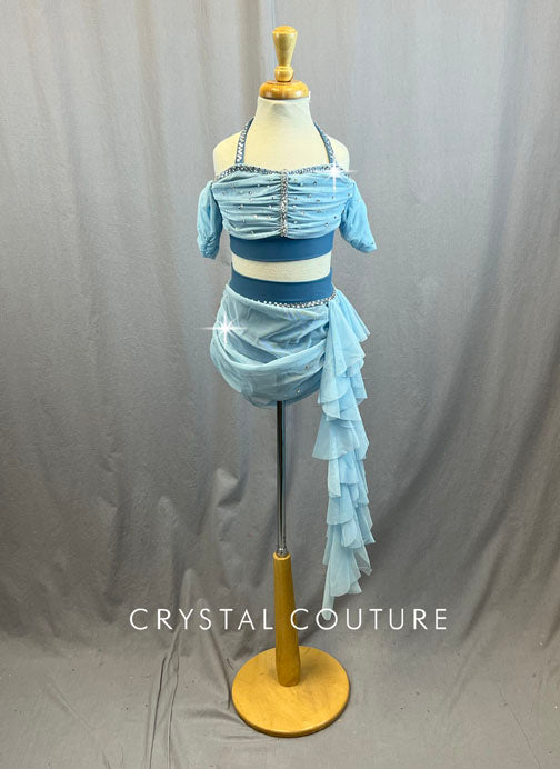 Baby Blue Mesh Two-Piece -Rhinestones