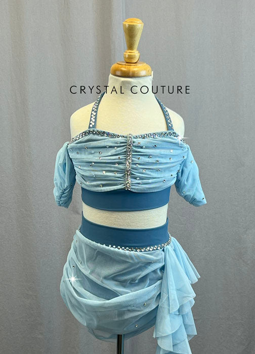 Baby Blue Mesh Two-Piece -Rhinestones