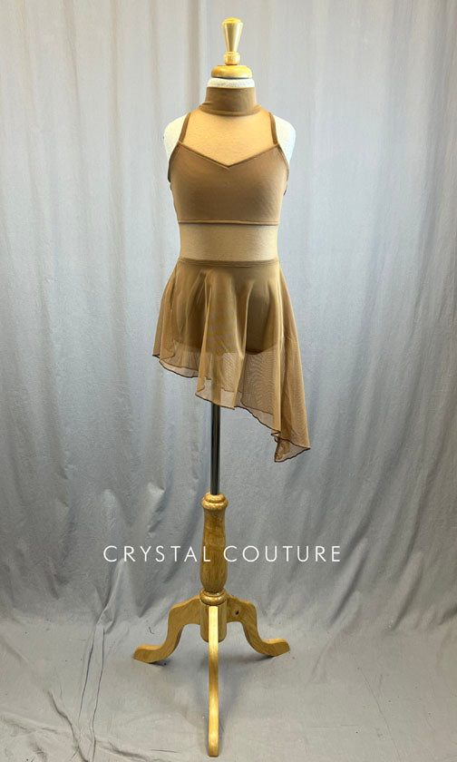 *Brand New* Nude Mesh Dress with Single Lined Mesh Inserts and Asymmetrical Skirt *Brand New* Nude Mesh Dress with Single Lined Mesh Inserts and Asymmetrical Skirt