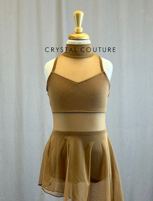 *Brand New* Nude Mesh Dress with Single Lined Mesh Inserts and Asymmetrical Skirt