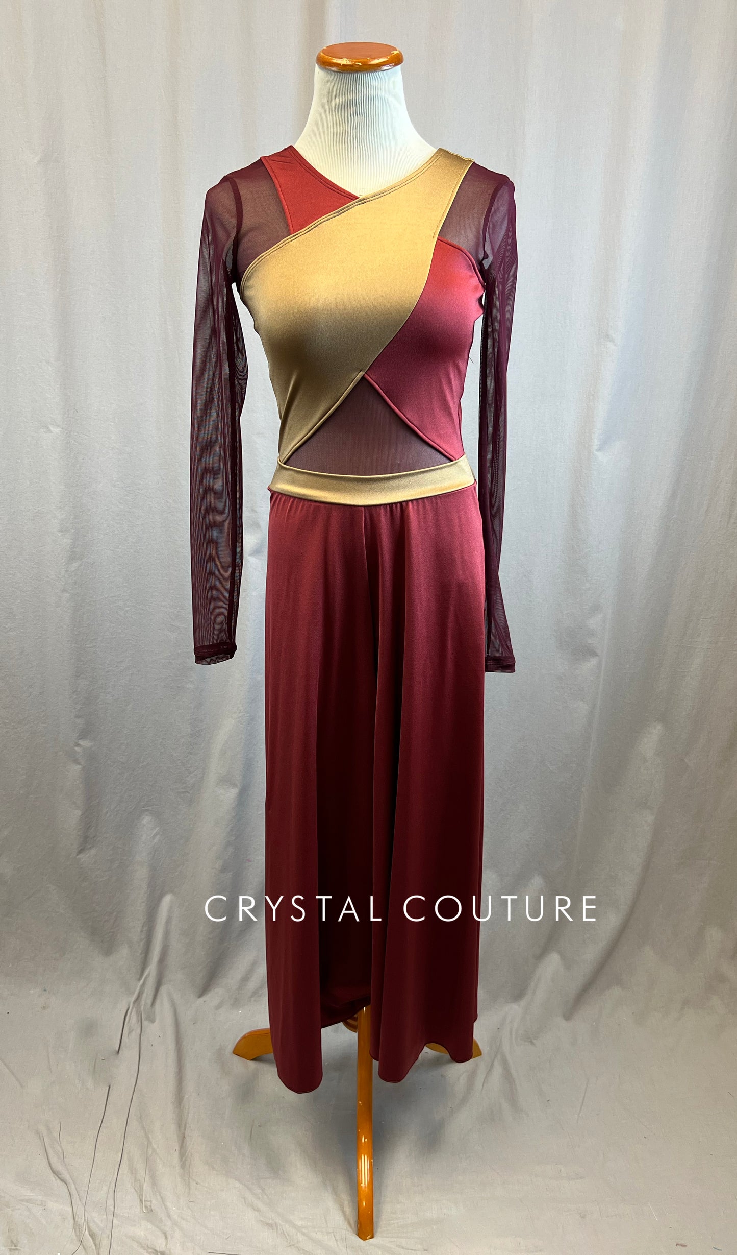 *Brand New* Maroon and Gold Pantsuit with Mesh Inserts and Sleeves