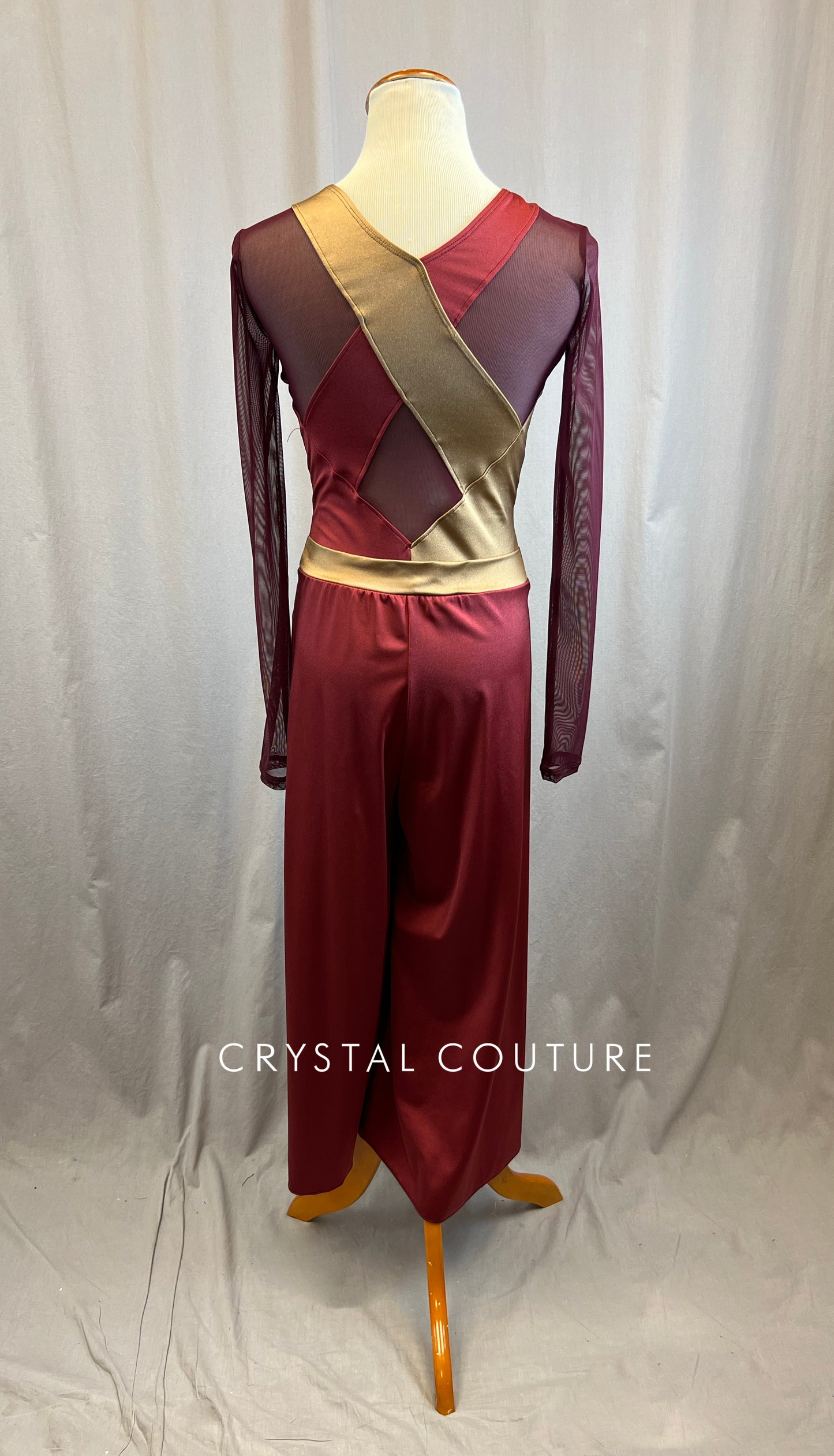 *Brand New* Maroon and Gold Pantsuit with Mesh Inserts and Sleeves