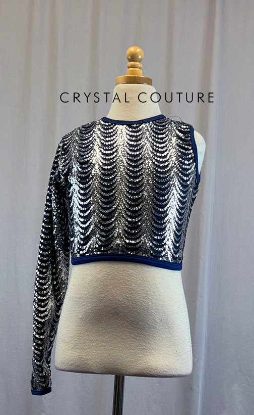 *Brand New* Custom Navy Blue Sequin Top with One Sleeve