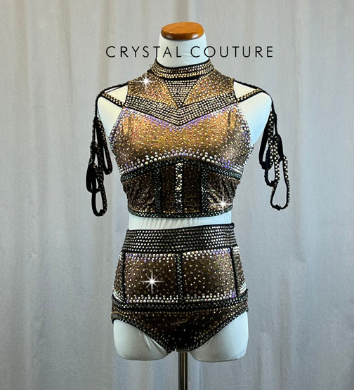 Custom Metallic Gold and Black Two Piece - Rhinestones