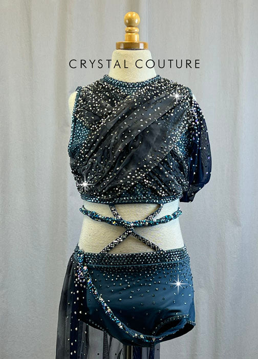 Custom Blue and Grey Connected Two-Piece - Rhinestones