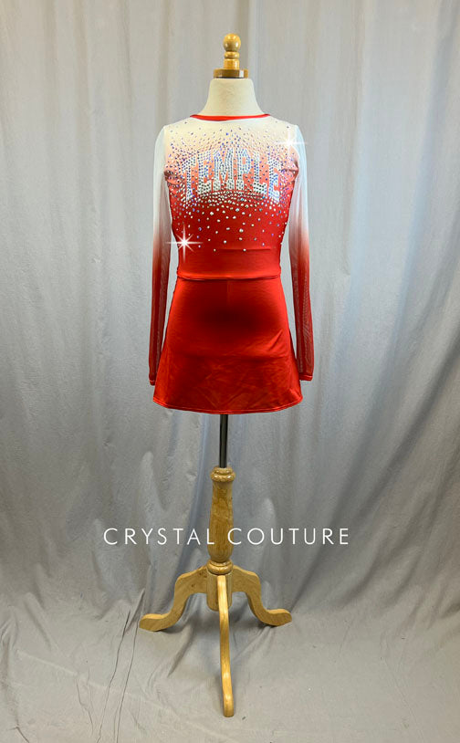 *Brand New* University Red and White Ombre Pom Dress - Rhinestones