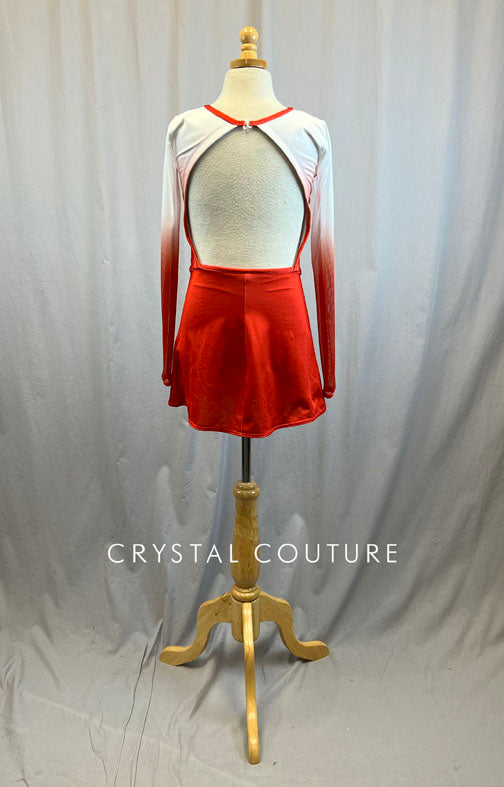 *Brand New* University Red and White Ombre Pom Dress - Rhinestones