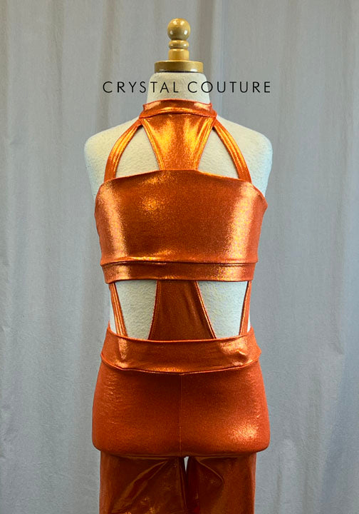 *Brand New* Orange Metallic Biketard with Cutouts