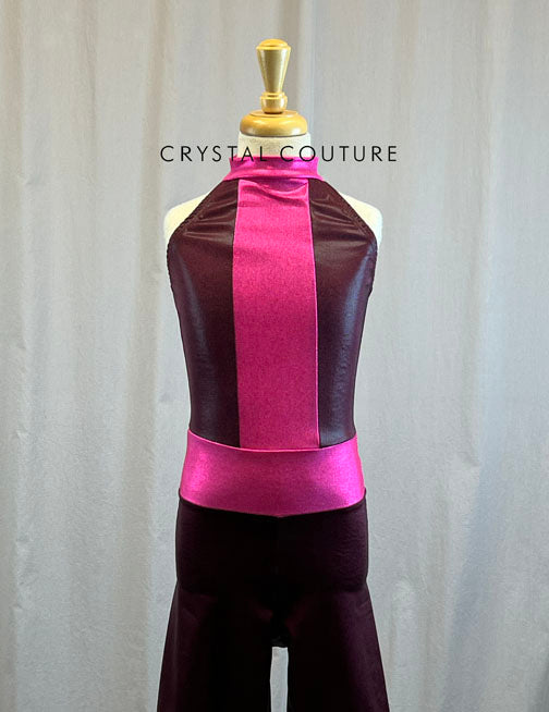 *Brand New* Maroon and Hot Pink Metallic Biketard with High Neck