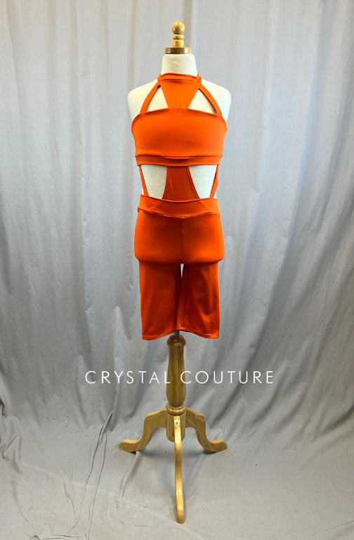*Brand New* Orange Snakeskin Biketard with Cutouts