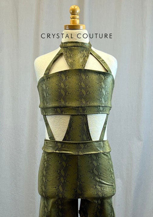 *Brand New* Olive Green Snakeskin Biketard with Cutouts
