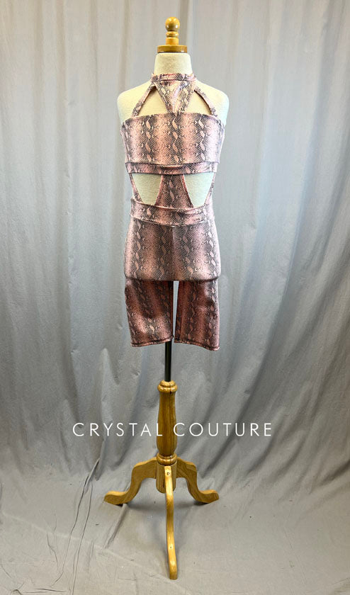 Brand New* Light Pink Snakeskin Biketard with Cutouts Crystal Couture Brand New* Light Pink Snakeskin Biketard with Cutouts Crystal Couture