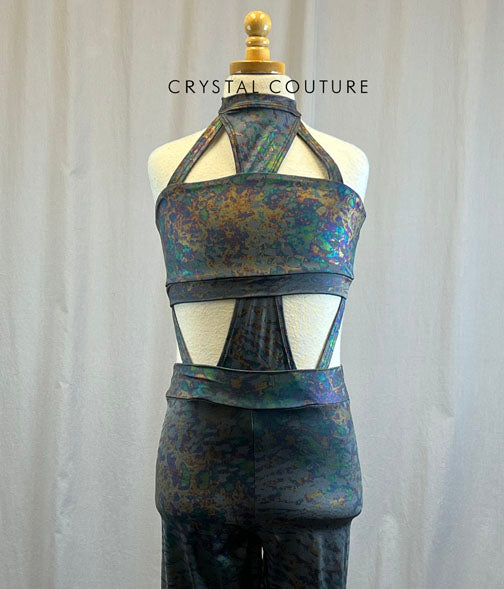 *Brand New* Grey with Rainbow Metallic Unitard with Cutouts