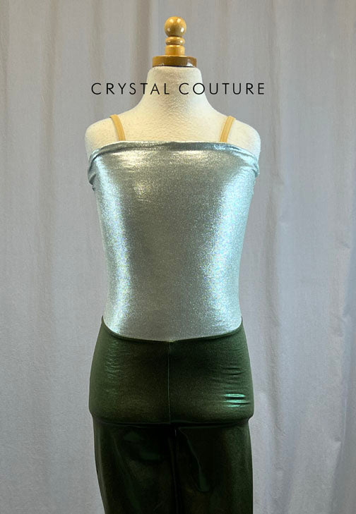 *Brand New* Metallic Silver and Olive Green Colorblock Unitard