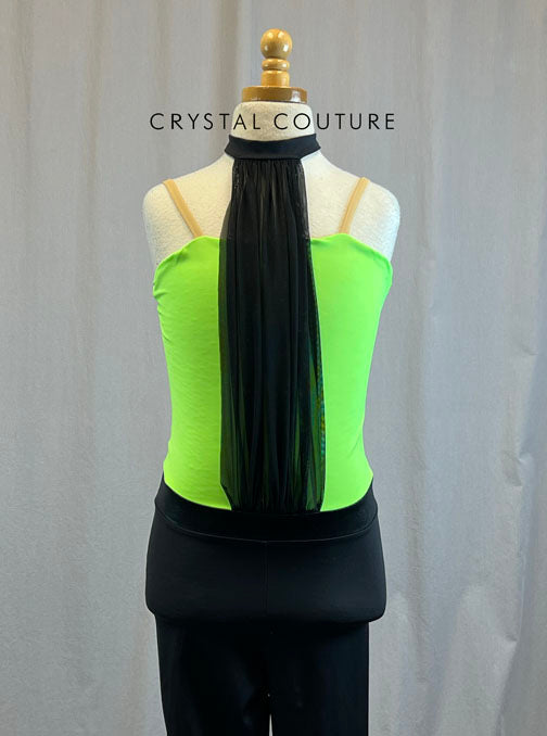 *Brand New* Lime Green and Black Unitard and Mesh High Neck