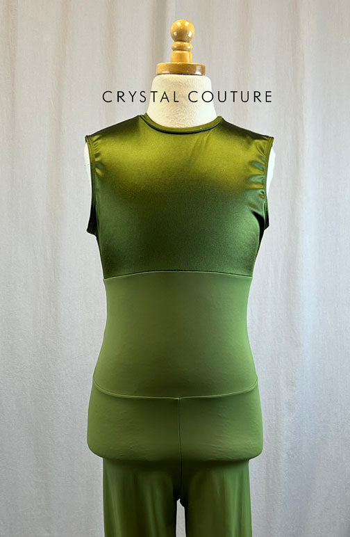 *Brand New* Olive Green Satin and Lycra Colorblock Unitard