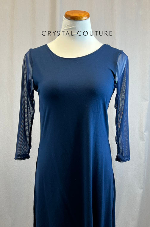 *Brand New* Navy Blue Cotton Dress with Mesh Long Sleeves