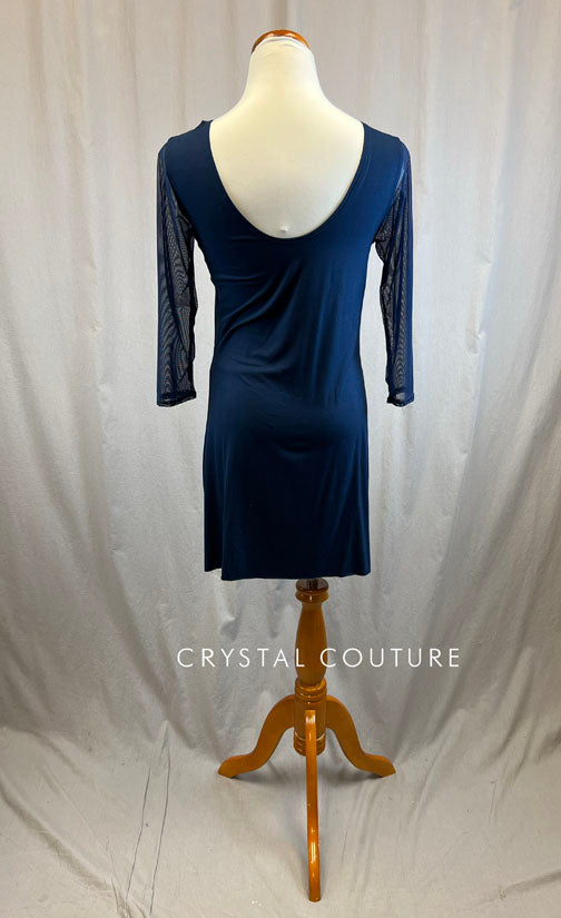 *Brand New* Navy Blue Cotton Dress with Mesh Long Sleeves