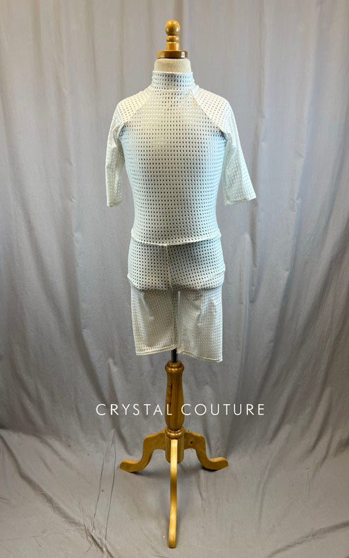 *Brand New* White and Metallic Silver Fishnet Biketard