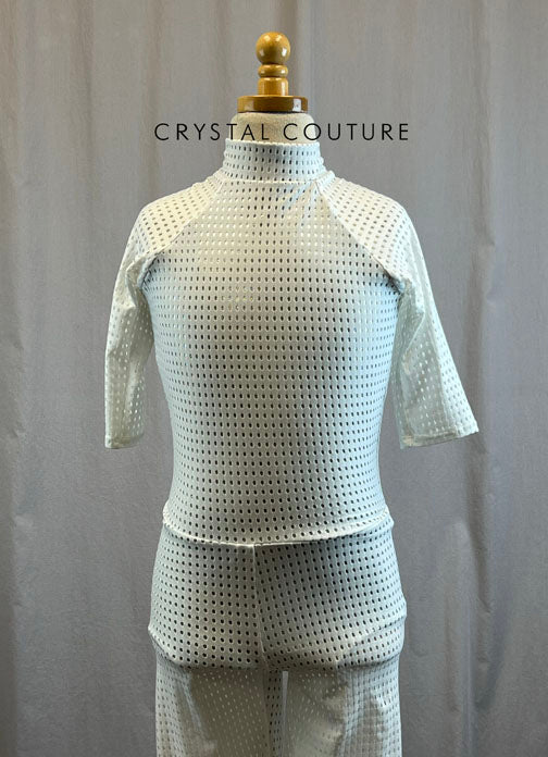 *Brand New* White and Metallic Silver Fishnet Biketard