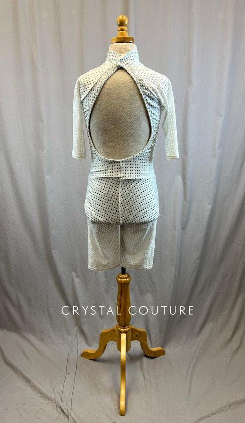 *Brand New* White and Metallic Silver Fishnet Biketard