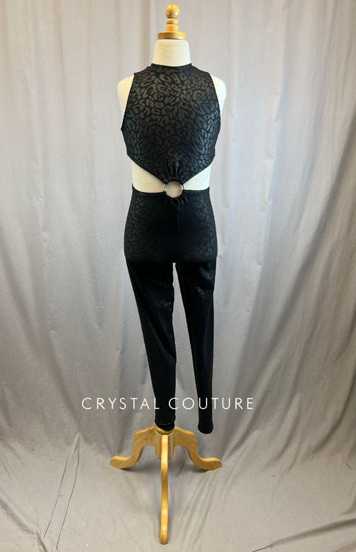 *Brand New* Black Pleather Cheetah Unitard with Cutouts