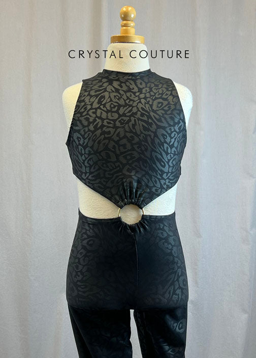 *Brand New* Black Pleather Cheetah Unitard with Cutouts