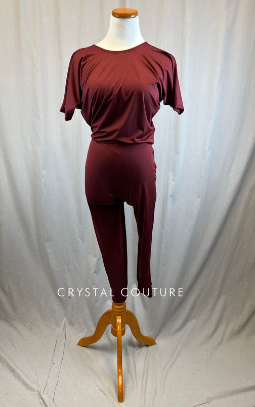 *Brand New* Maroon Blousy T-Shirt Unitard with Jogger Pants
