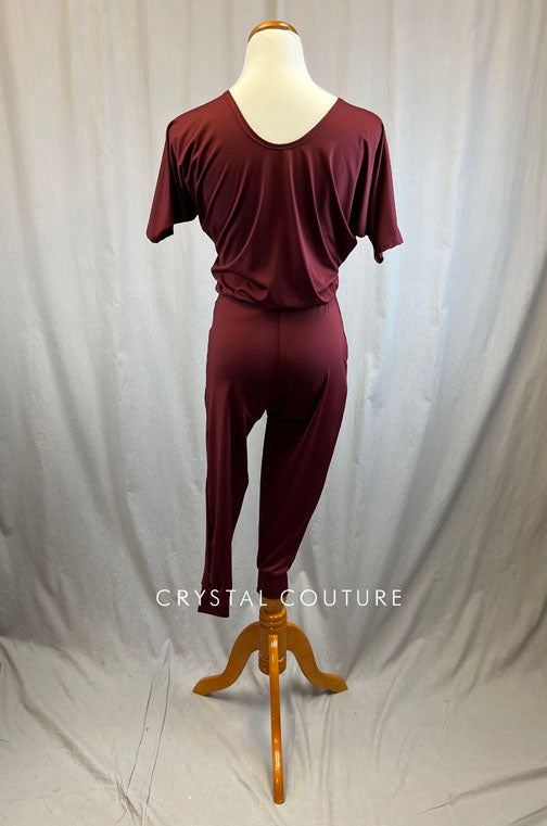 *Brand New* Maroon Blousy T-Shirt Unitard with Jogger Pants
